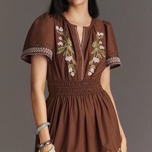 NWT Anthropologie Somerset Embroidered Maxi Dress - Brown XSP